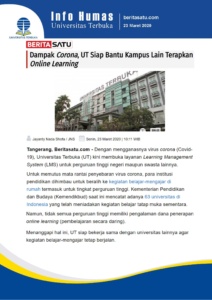 Dampak Corona, UT Siap Bantu Kampus Lain Terapkan Online Learning