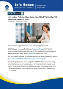 Universitas Terbuka Akan Buka Jalur SBMPTN Setelah 100 Beasiswa SNMPTN