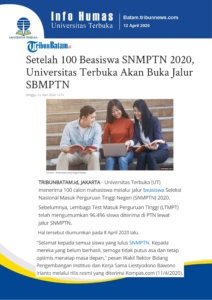 Setelah 100 Beasiswa SNMPTN 2020, Universitas Terbuka Akan Buka Jalur SBMPTN